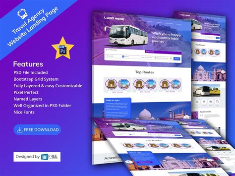 travel agency website landing page free psd design download all photoshop file html css