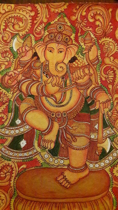 Nritha Ganapathi Mural On Canvas Kerala Mural Painting Tanjore Painting Ganesha Art