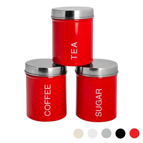 3x Tea Coffee Sugar Canisters Storage Set Kitchen Jars Containers Metal