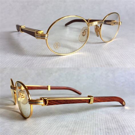 Cartier Giverny Vintage Eyeglasses 18kt Gold Bubinga Wood Full Etsy Designer Glasses For Men