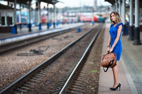Lady Waiting Train On The Railway Station Stock Photo Image Of Faint
