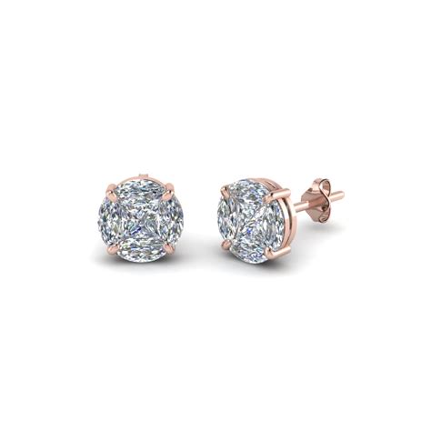 Invisible Set Round Diamond Stud Earring In 14k Rose Gold Fascinating