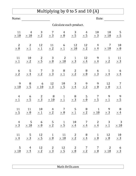 Multiplication Worksheets 0 1 2