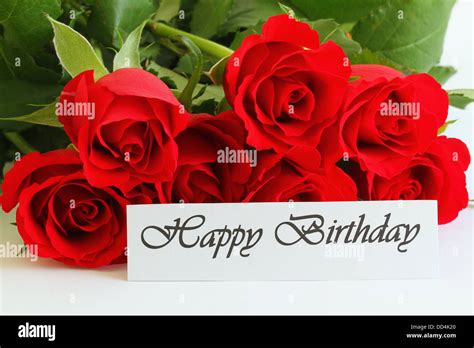 Happy Birthday Card With Red Roses Stock Photo Alamy