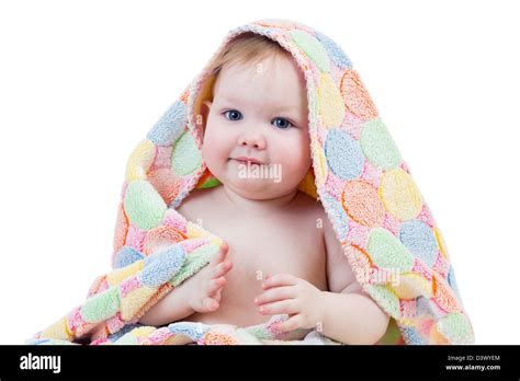 Adorable Happy Baby Girl In Towel Stock Photo Alamy
