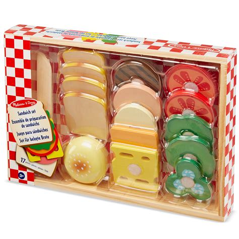 Melissa And Doug Toddler Child 17 Piece Play Food Wooden Sandwich Set