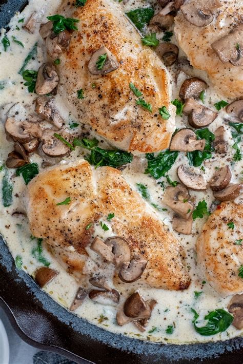 Creamy Mushroom And Spinach Chicken With Peanut Butter On Top