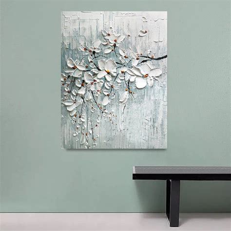 Blue White Flower Oil Painting Large Abstract Painting Floral Etsy
