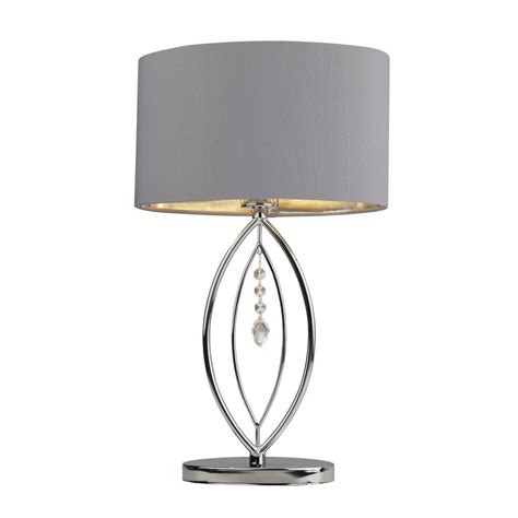 9138cc Crown Chrome Table Lamp Grey Oval Shade Silver Interior Shade