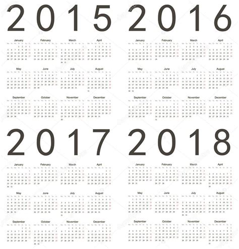 Set Of Square European 2015 2016 2017 2018 Year Calendars Stock