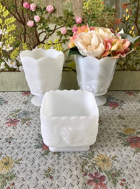 Trio Of Vintage White Milkglass Milk Glass Bud Vase Wedding Vases Home