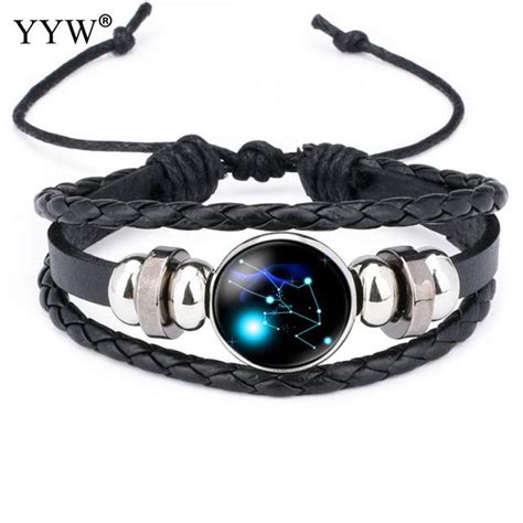 12 Star Zodiac Leather Bracelets Wristbands Leather Bracelet Bangles