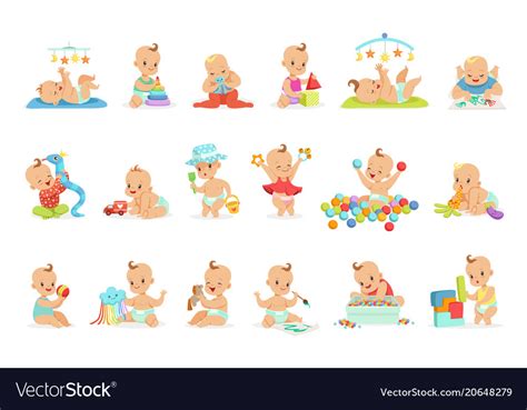 Adorable Girly Cartoon Babies Playing With Their Vector Image