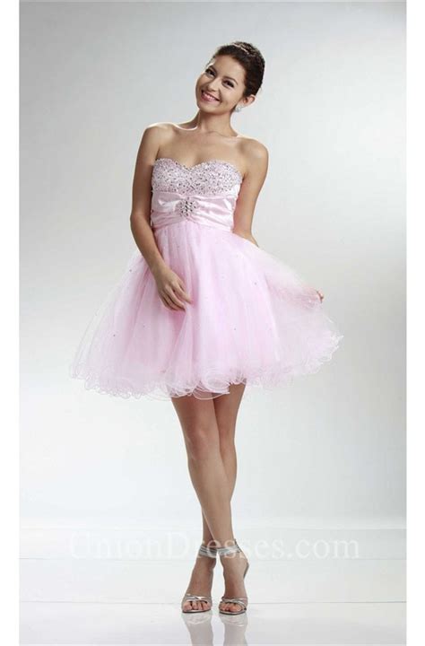 Cute Ball Sweetheart Short Light Pink Tulle Beaded Cocktail Prom Dress