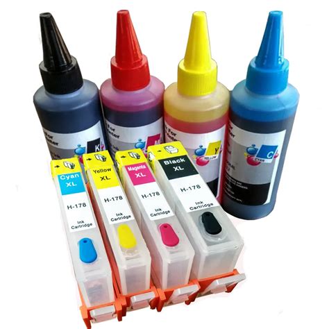 4pcs Color Hp 178 Refillable Cartridge 400ml Dye Ink For Compatible