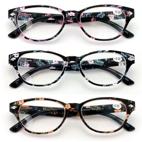 3 Pairs Women Classic Floral Readers With Spring Hinge Oval Reading Glasses Rx Magnification