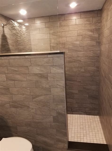 Tiled Bathroom Remodel Large Walk In Shower Half Wall Half Glass