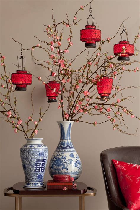 Cherry Blossom Branches With Lanterns Great Chinese New