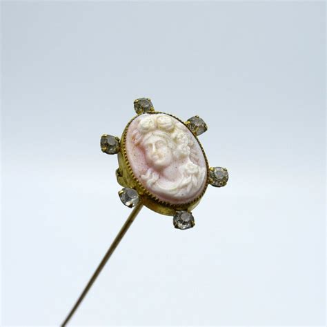Antique Hatpin Cameo With Rhinestones Hat Pin Nr Hat Pins