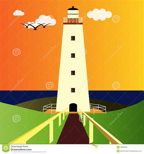 Lighthouse At Sunset Stock Illustration Illustration Of Beauty 39963818