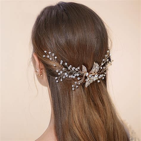 jonnafe gold rhinestone leaf hair ornaments bridal comb handmade wedding hair jewelry combs