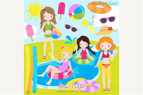 Girls Pool Party Clipart ~ Illustrations ~ Creative Market