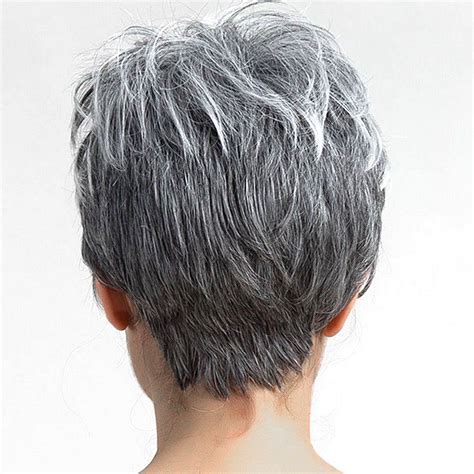 Short Pixie Cut Ombre Silver Grey Wigs Natural Gray Hair Short Straight