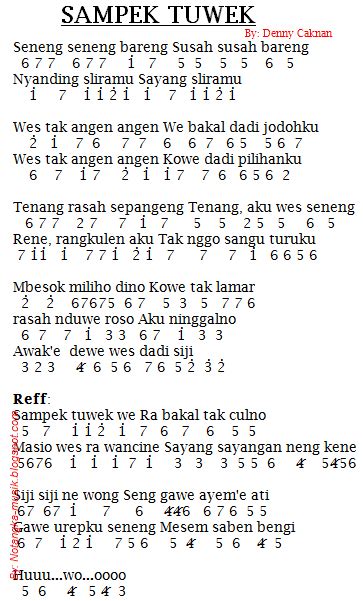 Happy asmara mengcover lagu sampek tuwek denny caknan dengan suaranya yang khas dan pas diiringi musik dangdut koplo. Not Angka Pianika Lagu Sampek Tuwek - Denny Caknan