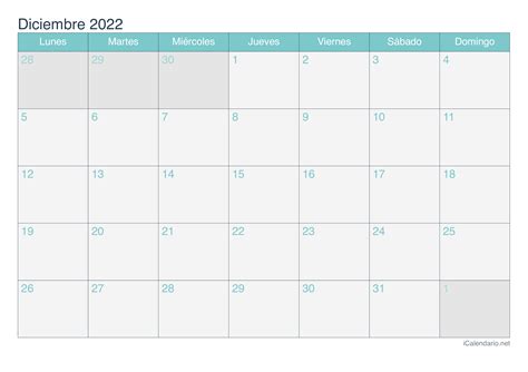 Calendario Diciembre De 2022 Para Imprimir