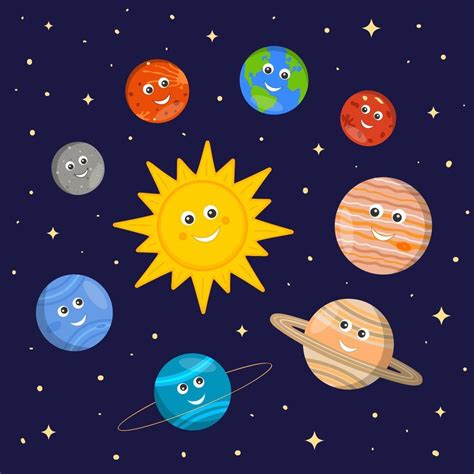 Planetas De Dibujos Animados Lindo Conjunto De Objetos Espaciales Sol