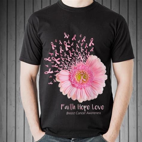 Awesome Faith Hope Love Breast Cancer Awareness Pink Daisy Flower Shirt