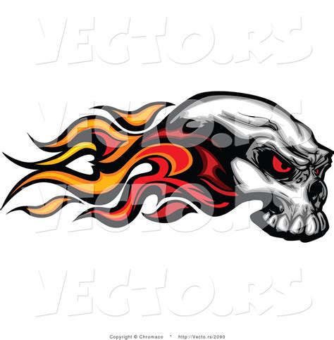 Vector Of A Flaming Skull With Demonic Red Eyes By