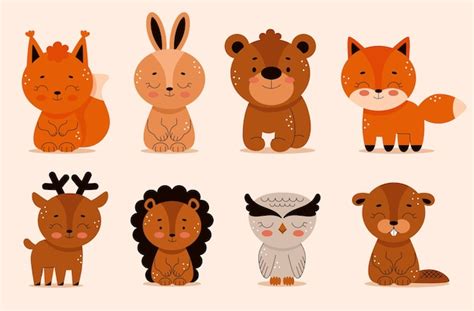 Premium Vector Set Of Forest Animals In Cartoon Style Hedgehog Bear