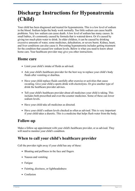 Text Discharge Instructions For Hyponatremia Child Healthclips Online