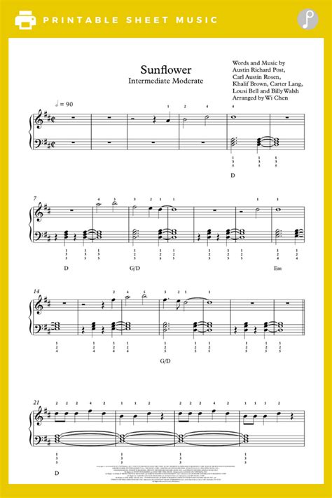 Post Malone Sunflower Free Easy Piano Sheet Music Liojackson