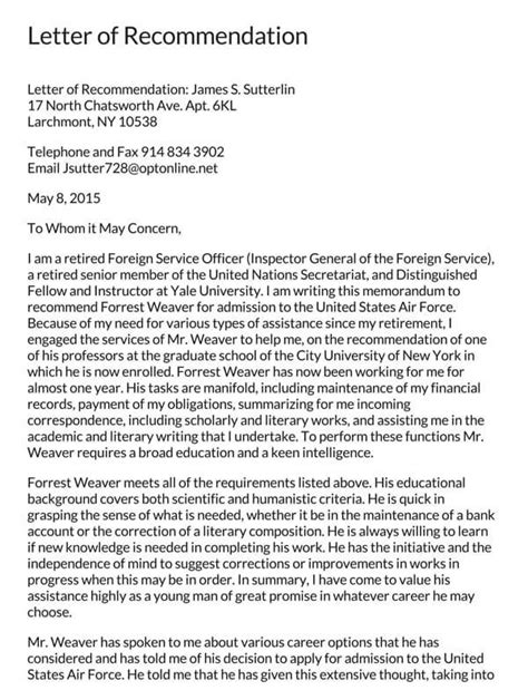 Military Letter Of Recommendation 30 Free Templates