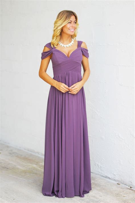 Dusty Purple Off Shoulder Maxi Dress Dusty Purple Bridesmaid Dresses