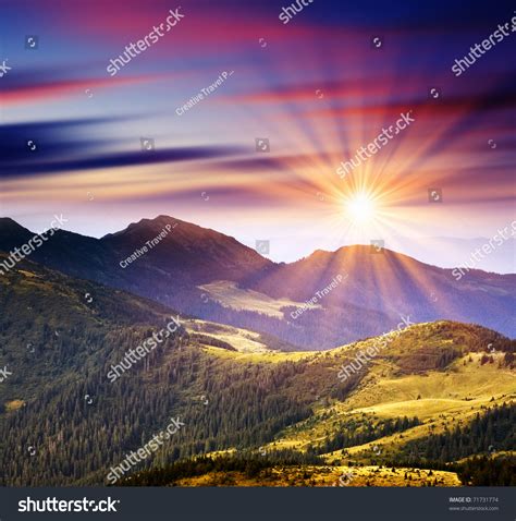 Majestic Sunset In The Mountains Landscape Hdr Image Stock Photo