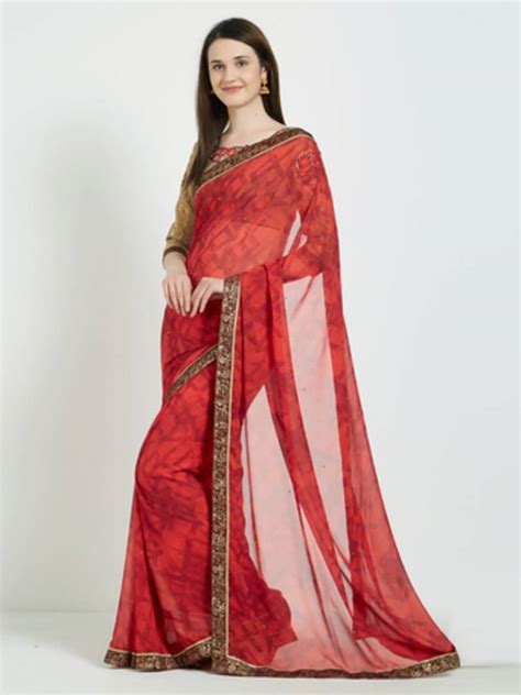 Red Color Georgette Saree With Blouse Indian Women Fashions Pvt Ltd