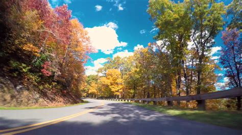Autumn Pov Driving Shot Of The Blue Ridge Parkway Through North