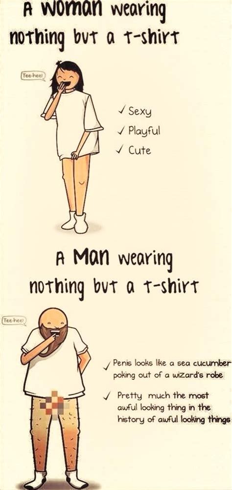 Men wearing just a shirt VS Women wearing just a shirt - Meme Guy