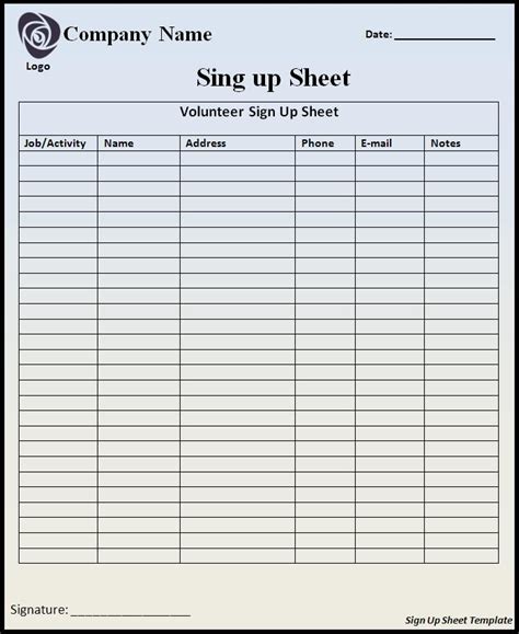 Sign Up Sheet Template Professional Word Templates