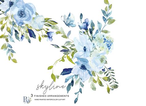 Great background image for a web page or blog, desktop wallpaper or texture for photoshop. Hand Painted Watercolor Light Blue and Green Florals Clipart
