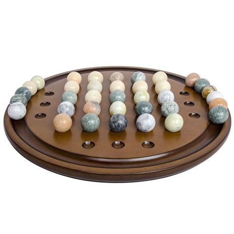 Wooden Handmade Solitaire Game Set With Marbles Mahogany Finish