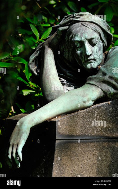 Historic Statue Of A Grieving Woman At The Ohlsdorf Cemetery In Hamburg Germany Europe Stock