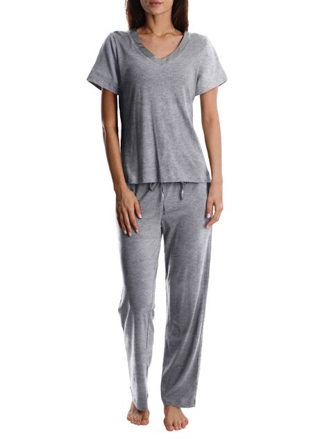 Blis Adult Womens Satin Trim Long Sleeve Sleep Cotton Pajama Pant Set
