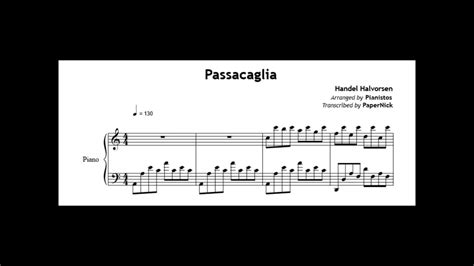 Gf Händel Halvorsen Passacaglia Piano Sheet And Music Youtube