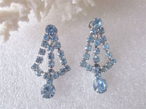 Vintage Blue Rhinestone Earrings Screw Back By Marjoriesmemories