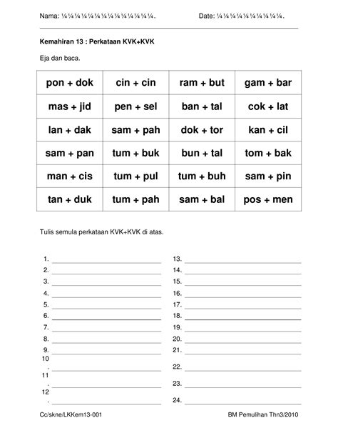 Doc Edit Lembaran Kerja Kemahiran 13 Perkataan Kvkkvk 1 Dokumentips
