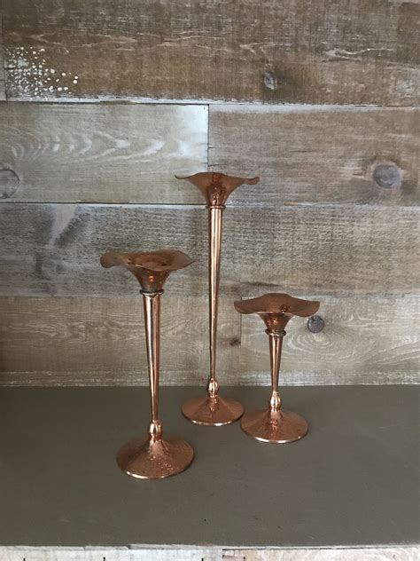 Hammered Copper Candlestick Holders Set Of Three Vintage Etsy Canada Copper Candlestick
